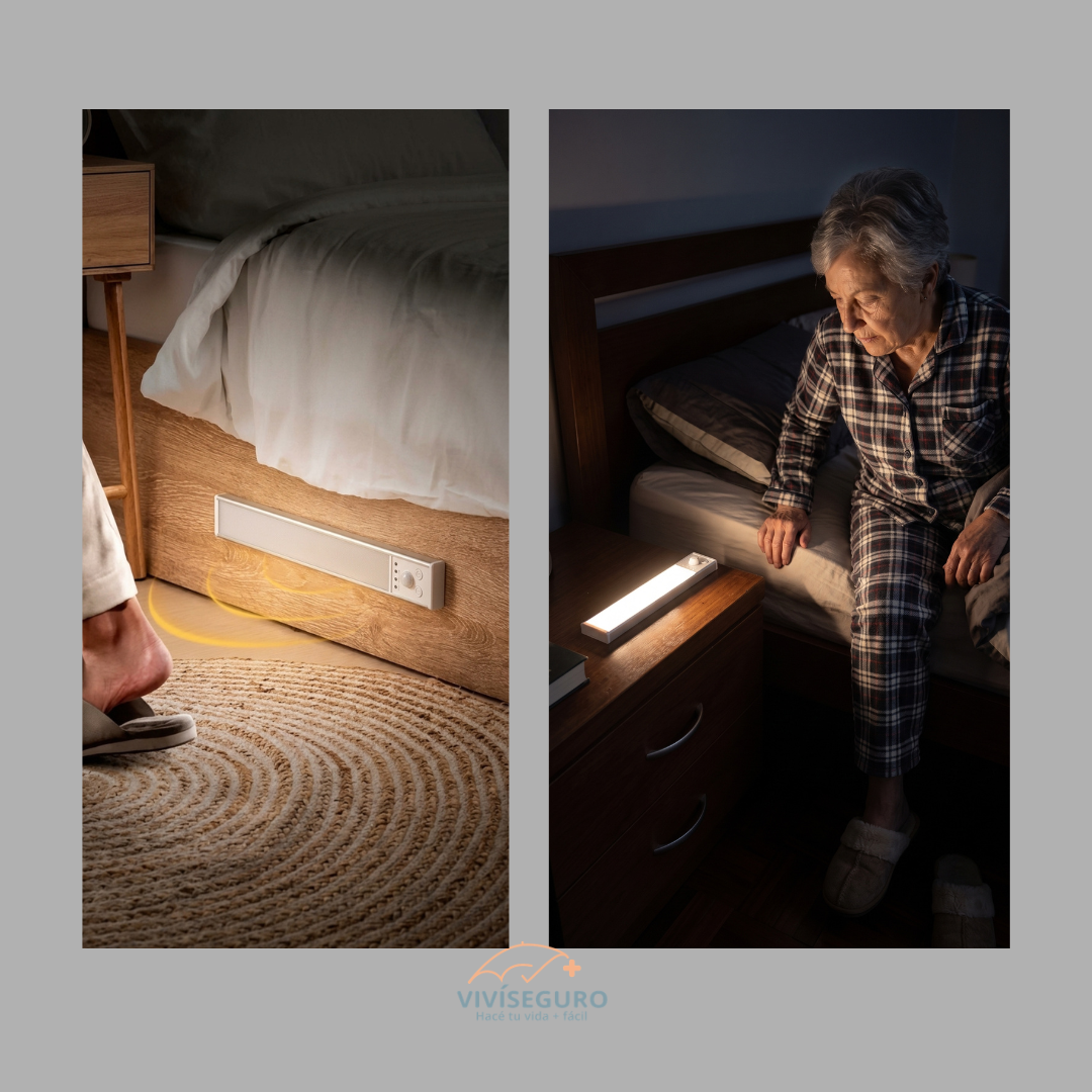luz al pie de la cama y sobre la mesa de luz